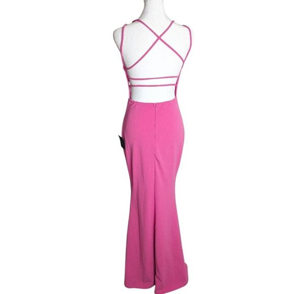 Lulu's All This Allure Hot Pink Strappy Open Back Mermaid Gown Dress Womens S - Picture 5 of 7
